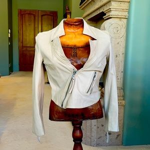 Muubaa 100% genuine Lamb leather cropped sand colored jacket